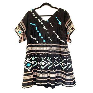 Free People New Romantics Rio Embroidered Pleated Boho Mini Dress Large